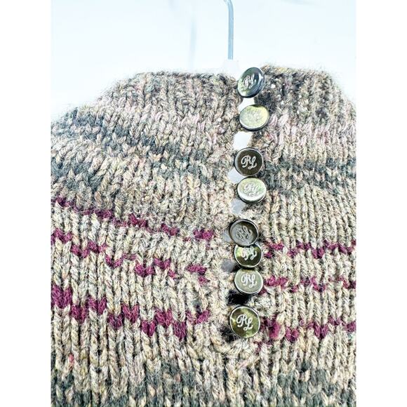 Ralph Lauren Intarsia-Knit Mockneck Sweater Wool Cashmere Hand Knit Sweater L - Picture 10 of 13